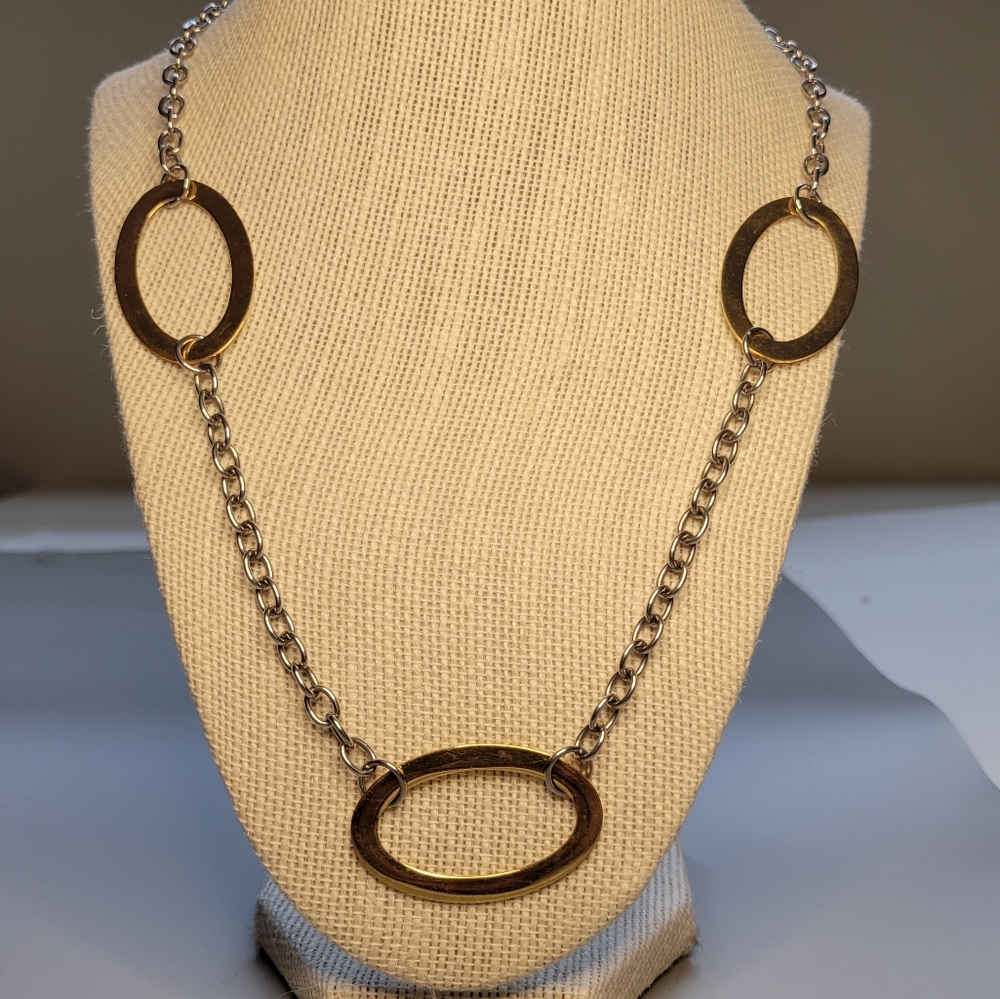 Itaor Italy Stainless Steel 2 Tone Silver Tone Chain Gold Tone Oval Necklace 35"